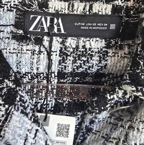 ZARA New Black White Tweed Fringe Trim Oversized Button Front Shacket Size XS - Picture 11 of 14